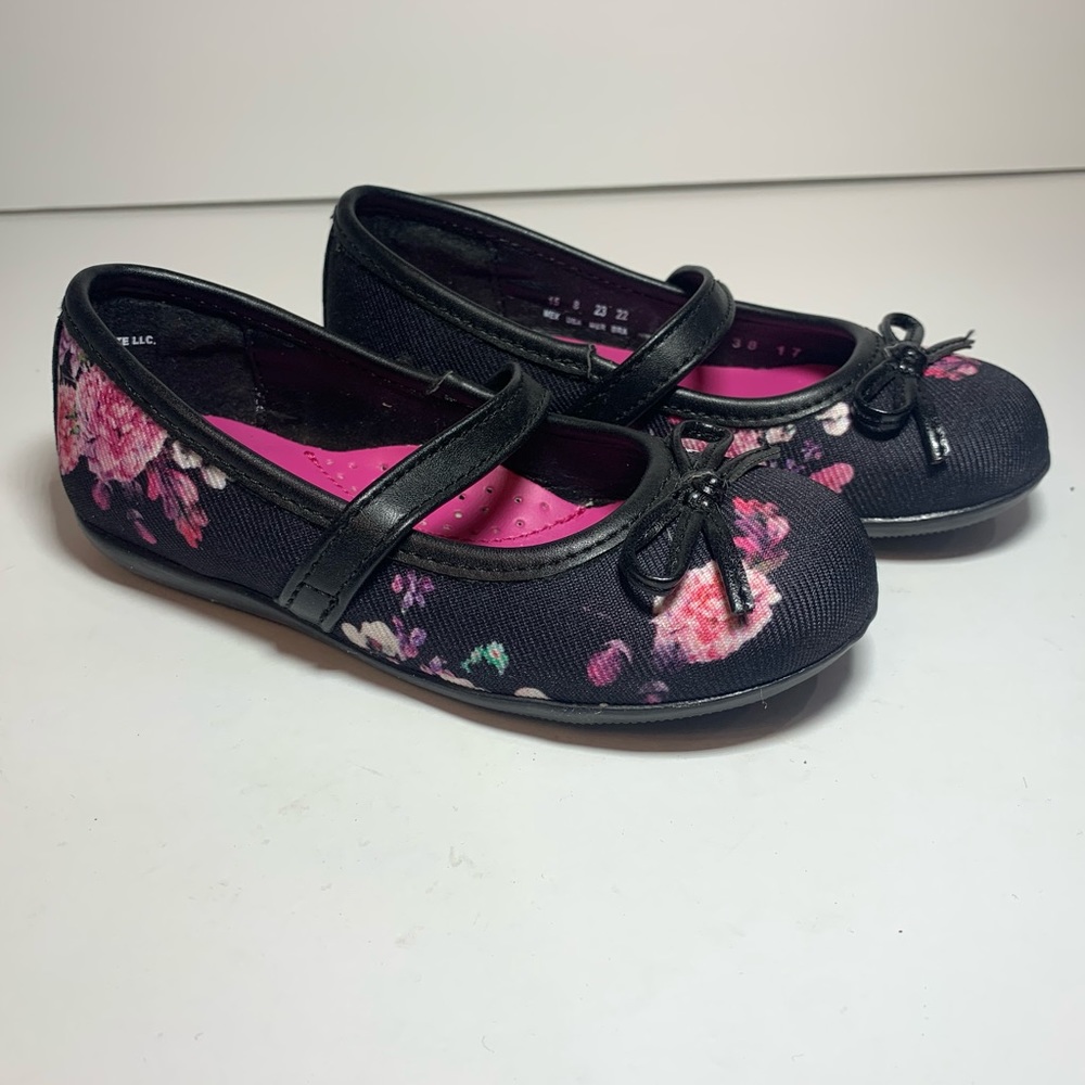 Andrea Girl‎ Toddler Black Pink Purple Flower Ballet Flat Dress Shoe Size 8 NEW